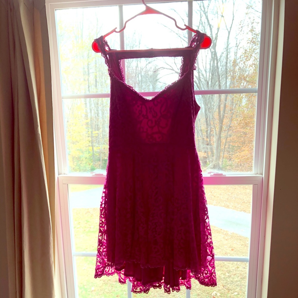 Cute backless deep pink lace dress
